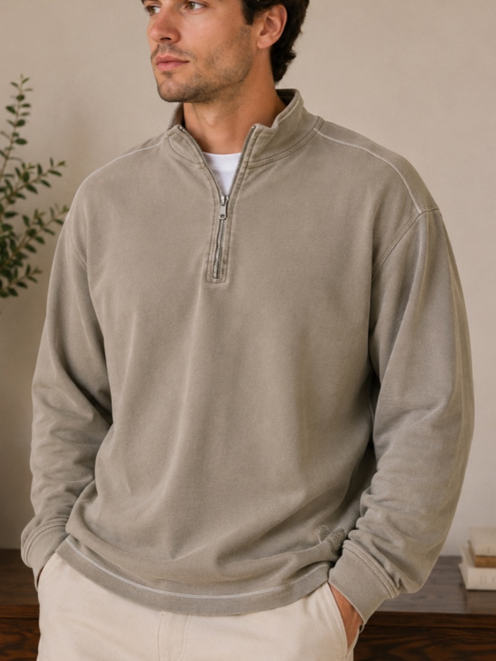 Margaritaville Men’s Khaki/Taupe Quarter-Zip Pullover Sweatshirt, size XXL